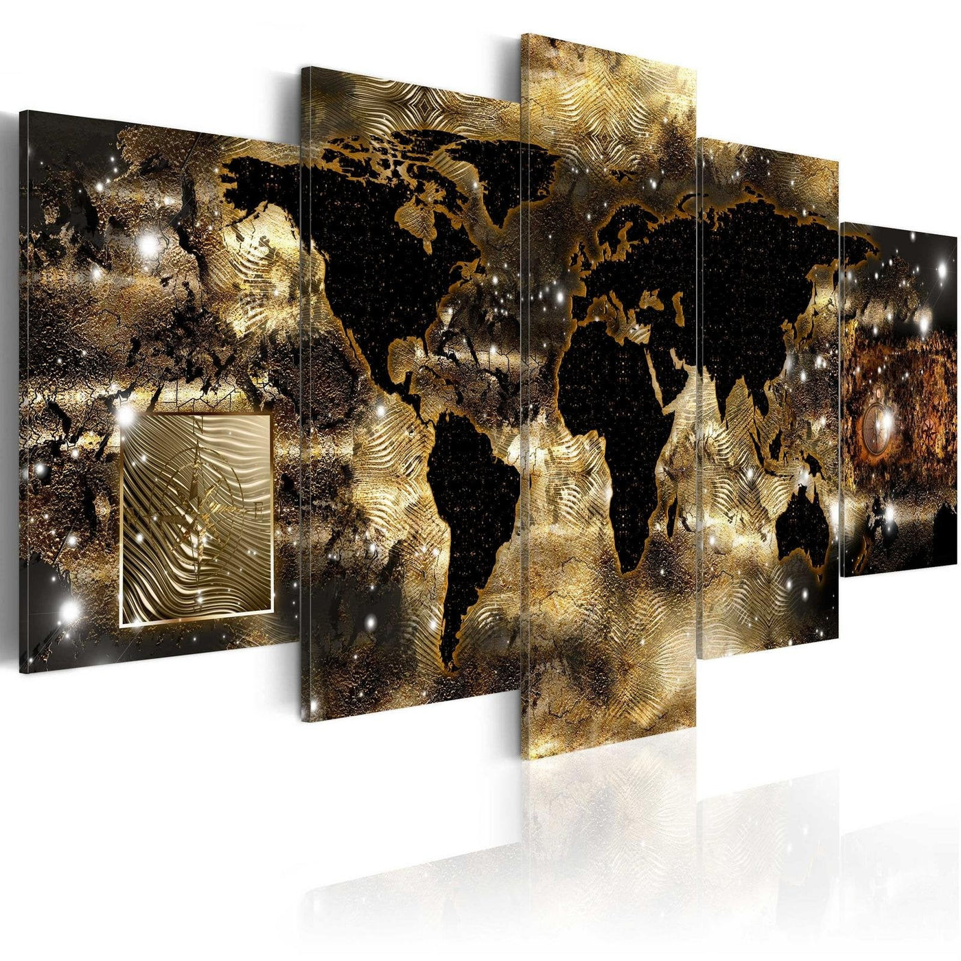 Stretched Canvas World Map Art - Continents Of Bronze-Tiptophomedecor