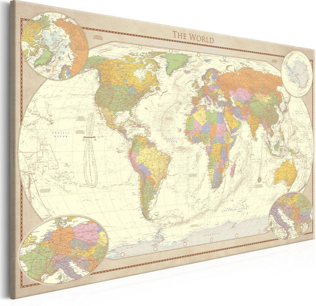 Stretched Canvas World Map Art - Cream World Map-Tiptophomedecor