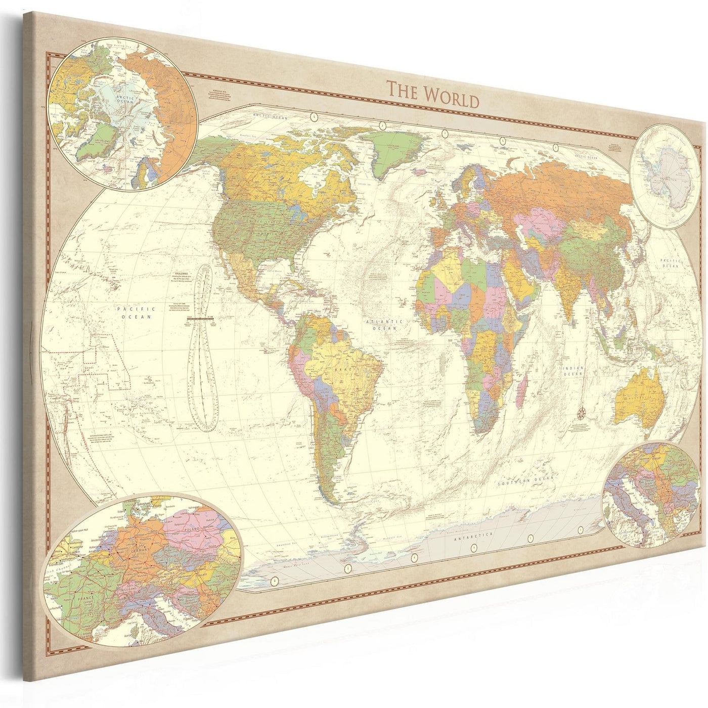 Stretched Canvas World Map Art - Cream World Map-Tiptophomedecor
