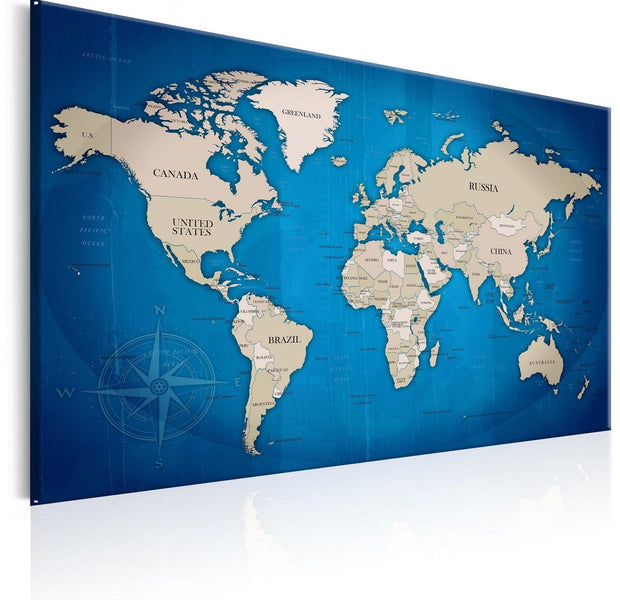 Stretched Canvas World Map Art - Dark Blue Trail-Tiptophomedecor