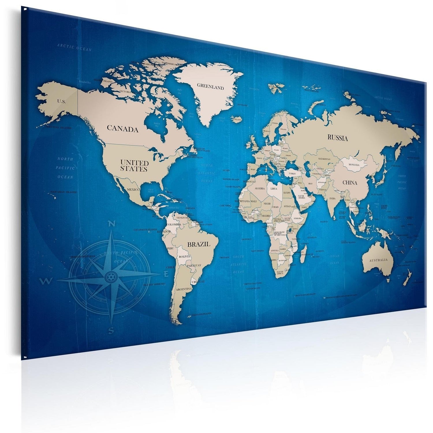 Stretched Canvas World Map Art - Dark Blue Trail-Tiptophomedecor