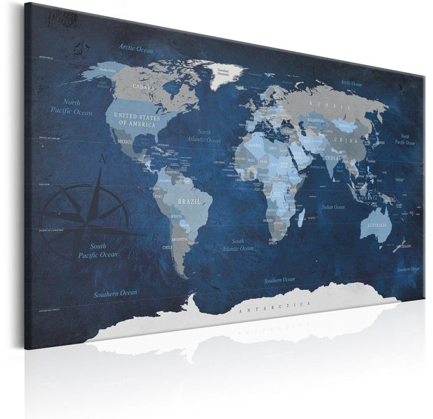 Stretched Canvas World Map Art - Dark Blue World-Tiptophomedecor