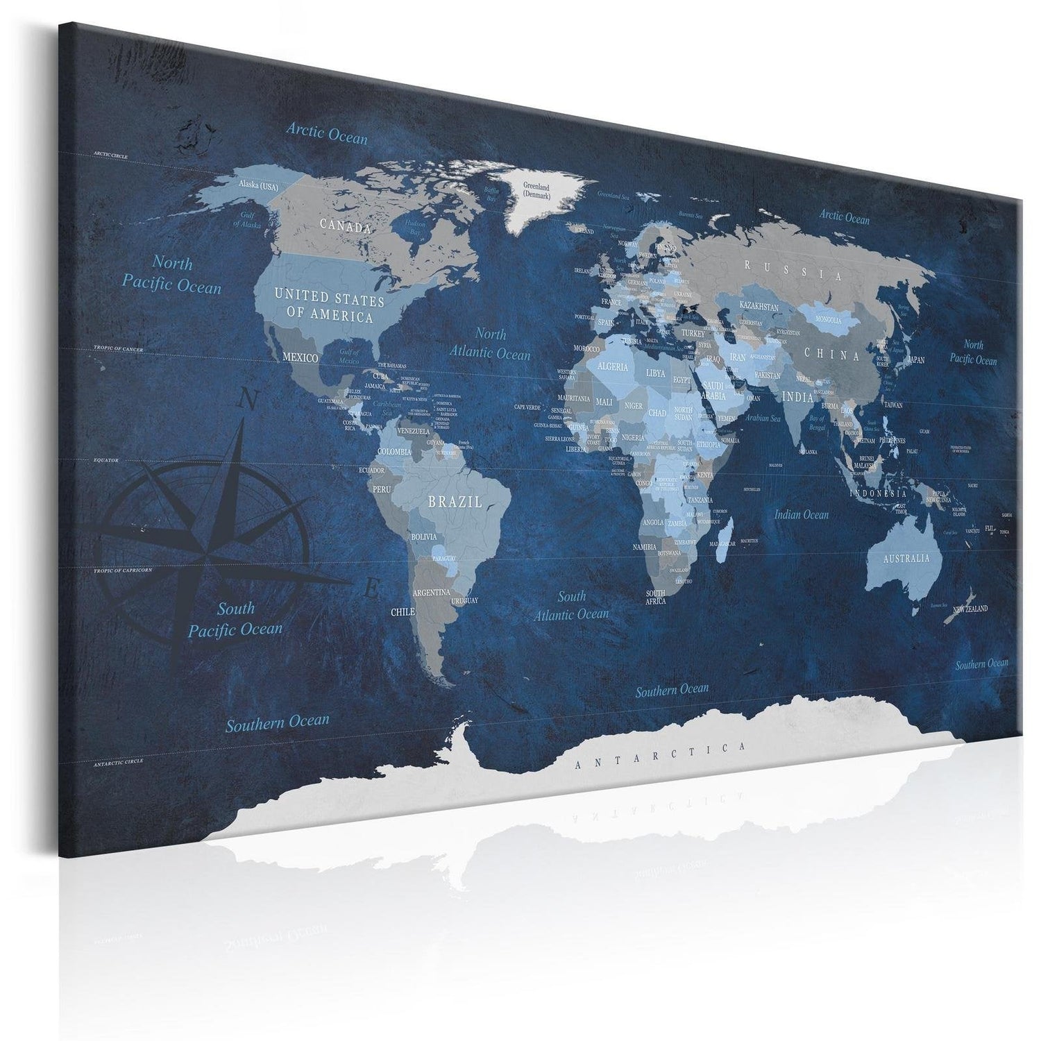 Stretched Canvas World Map Art - Dark Blue World-Tiptophomedecor