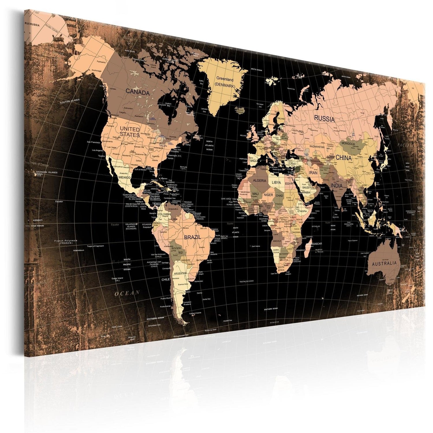Stretched Canvas World Map Art - Earth - The Land-Tiptophomedecor
