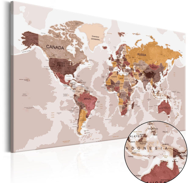 Stretched Canvas World Map Art - Enclave Of Bronze-Tiptophomedecor