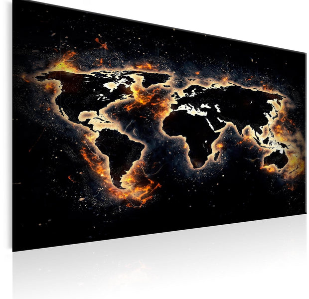 Stretched Canvas World Map Art - Fiery World-Tiptophomedecor