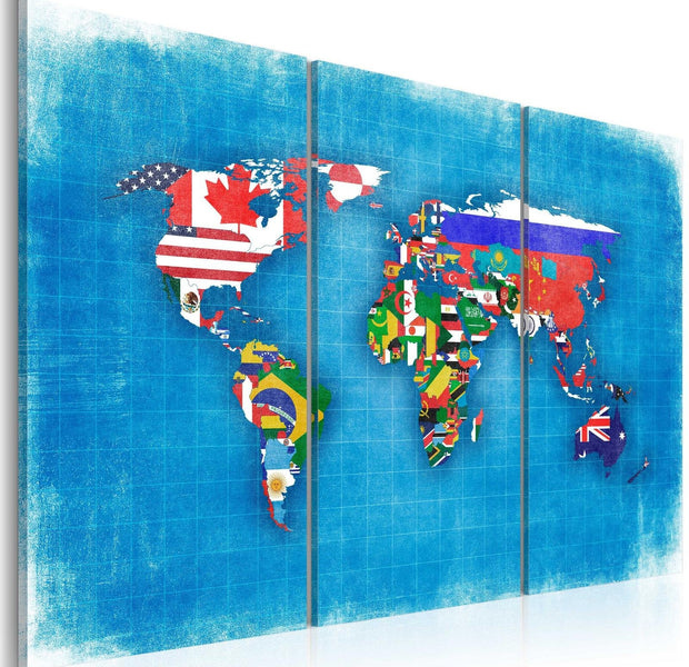Stretched Canvas World Map Art - Flags Of The World - Triptych-Tiptophomedecor