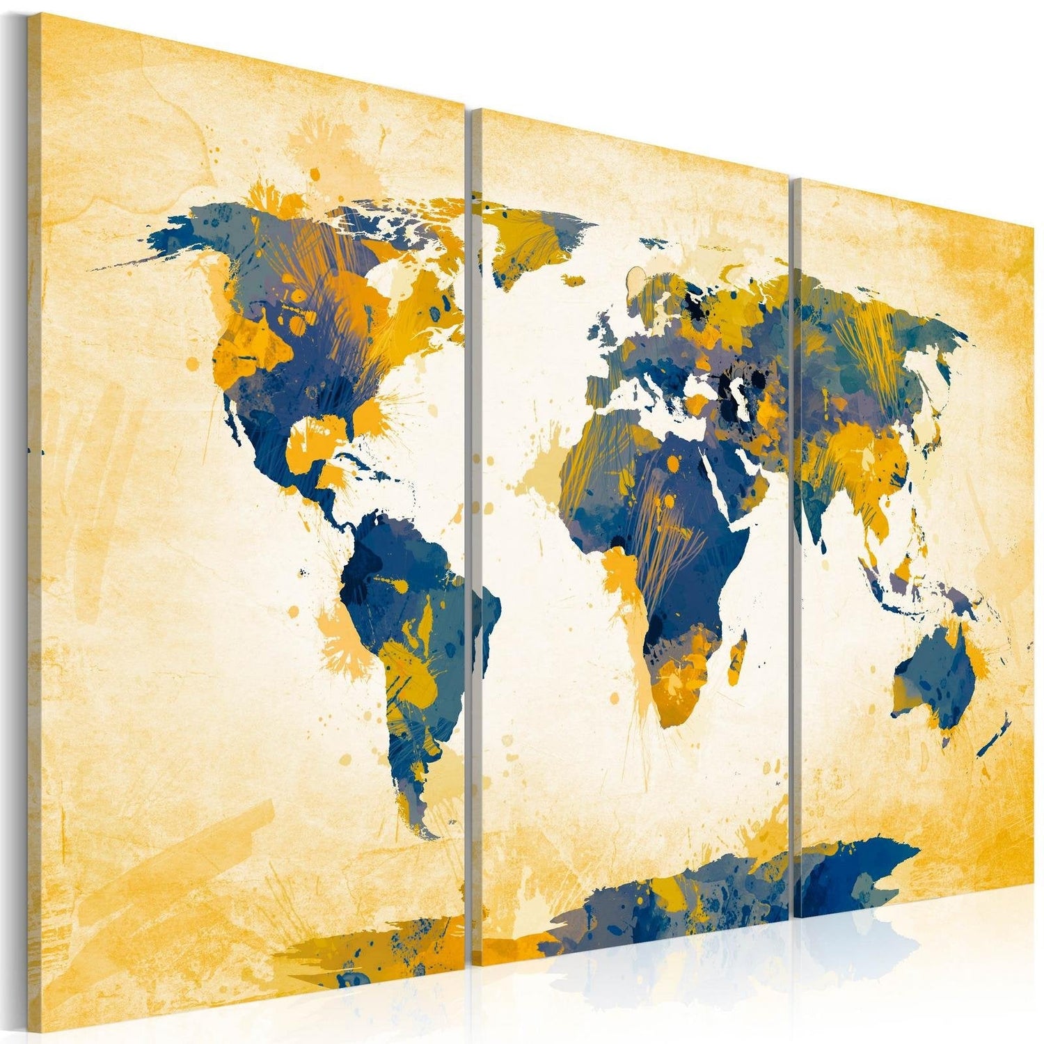 Stretched Canvas World Map Art - Four Corners Of The World - Triptych-Tiptophomedecor