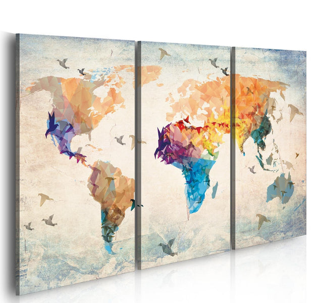 Stretched Canvas World Map Art - Free As A Bird - Triptych-Tiptophomedecor