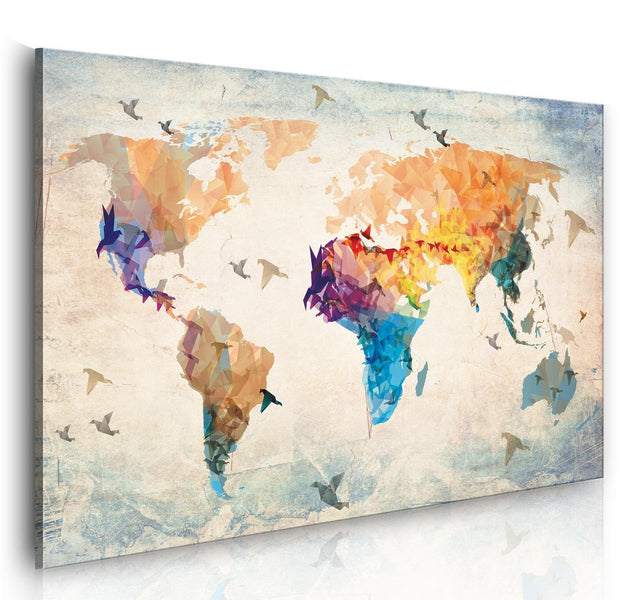 Stretched Canvas World Map Art - Free As A Bird-Tiptophomedecor