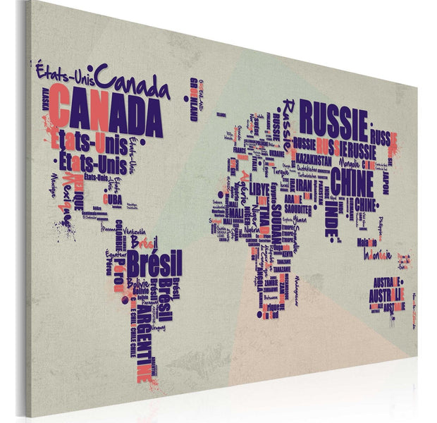 Stretched Canvas World Map Art - French Travel-Tiptophomedecor