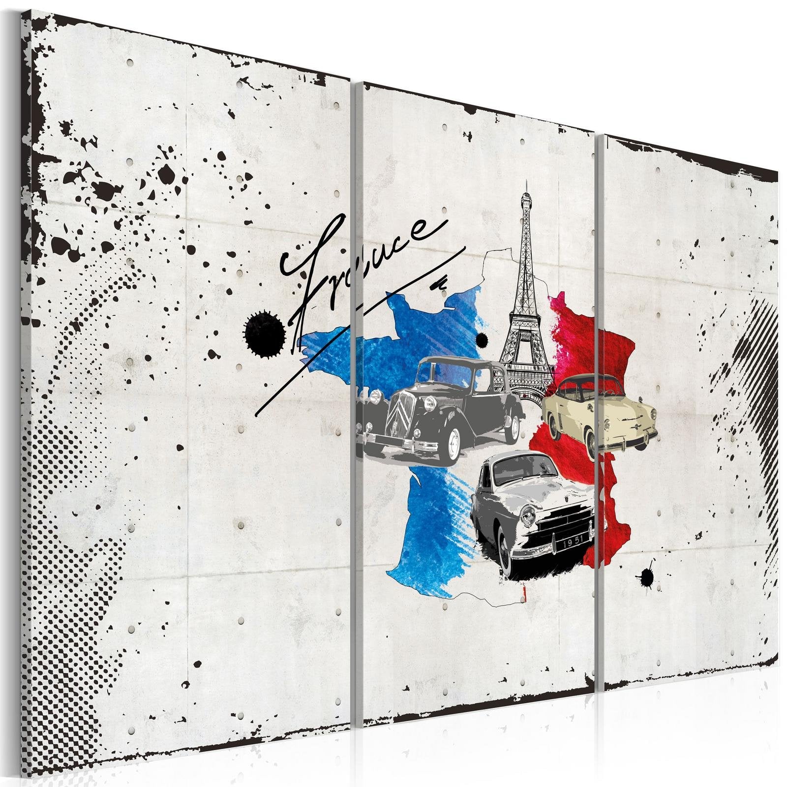 Stretched Canvas World Map Art - French Traveler - Triptych-Tiptophomedecor