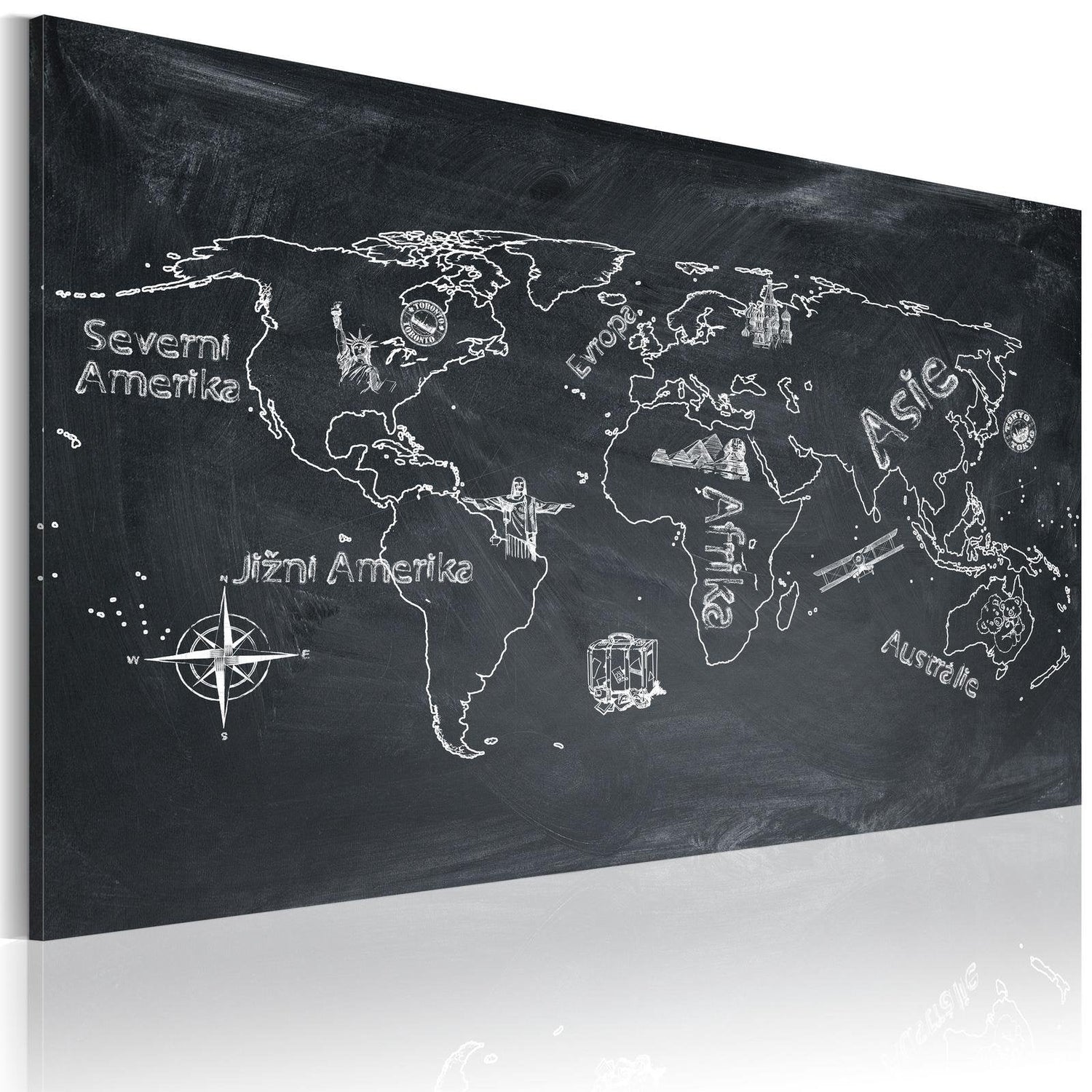 Stretched Canvas World Map Art - Geography Lesson (Czech Language)-Tiptophomedecor