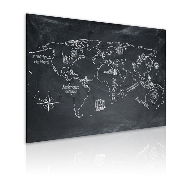 Stretched Canvas World Map Art - Geography Lesson (French Language)-Tiptophomedecor