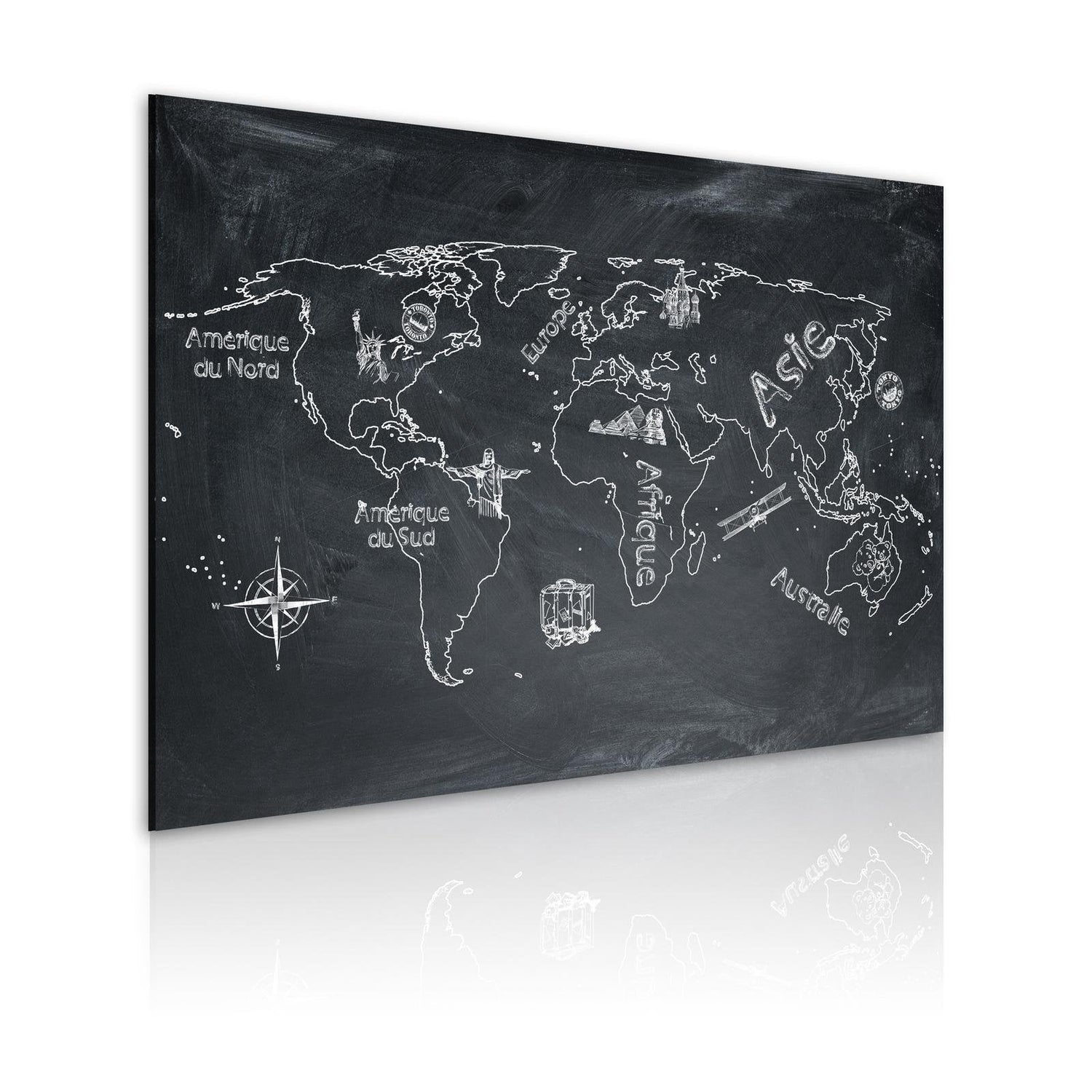Stretched Canvas World Map Art - Geography Lesson (French Language)-Tiptophomedecor