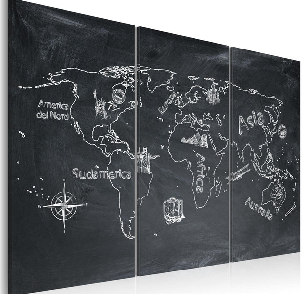 Stretched Canvas World Map Art - Geography Lesson (Italian Language) - Triptych-Tiptophomedecor