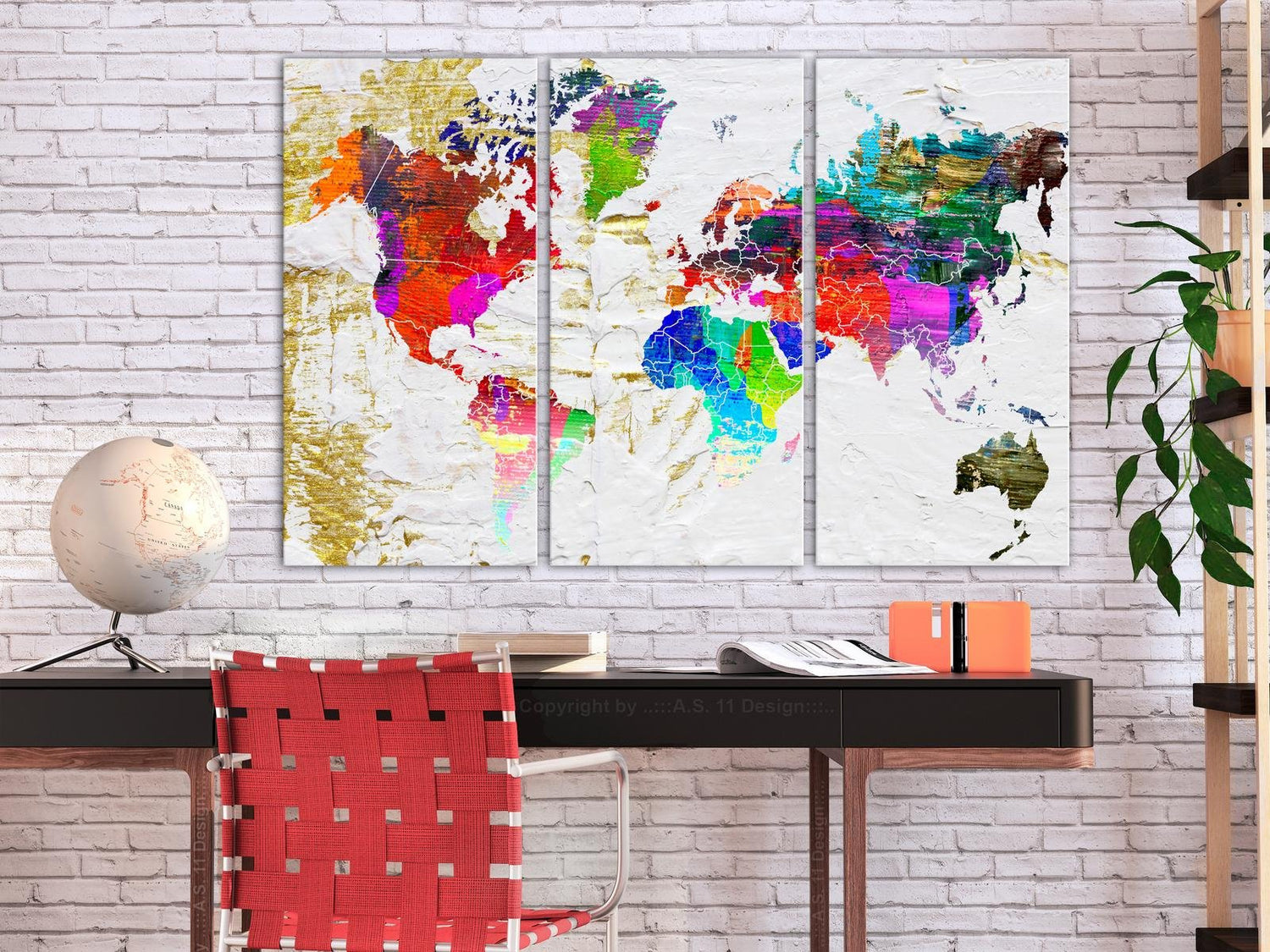 Stretched Canvas World Map Art - Golden Front-Tiptophomedecor