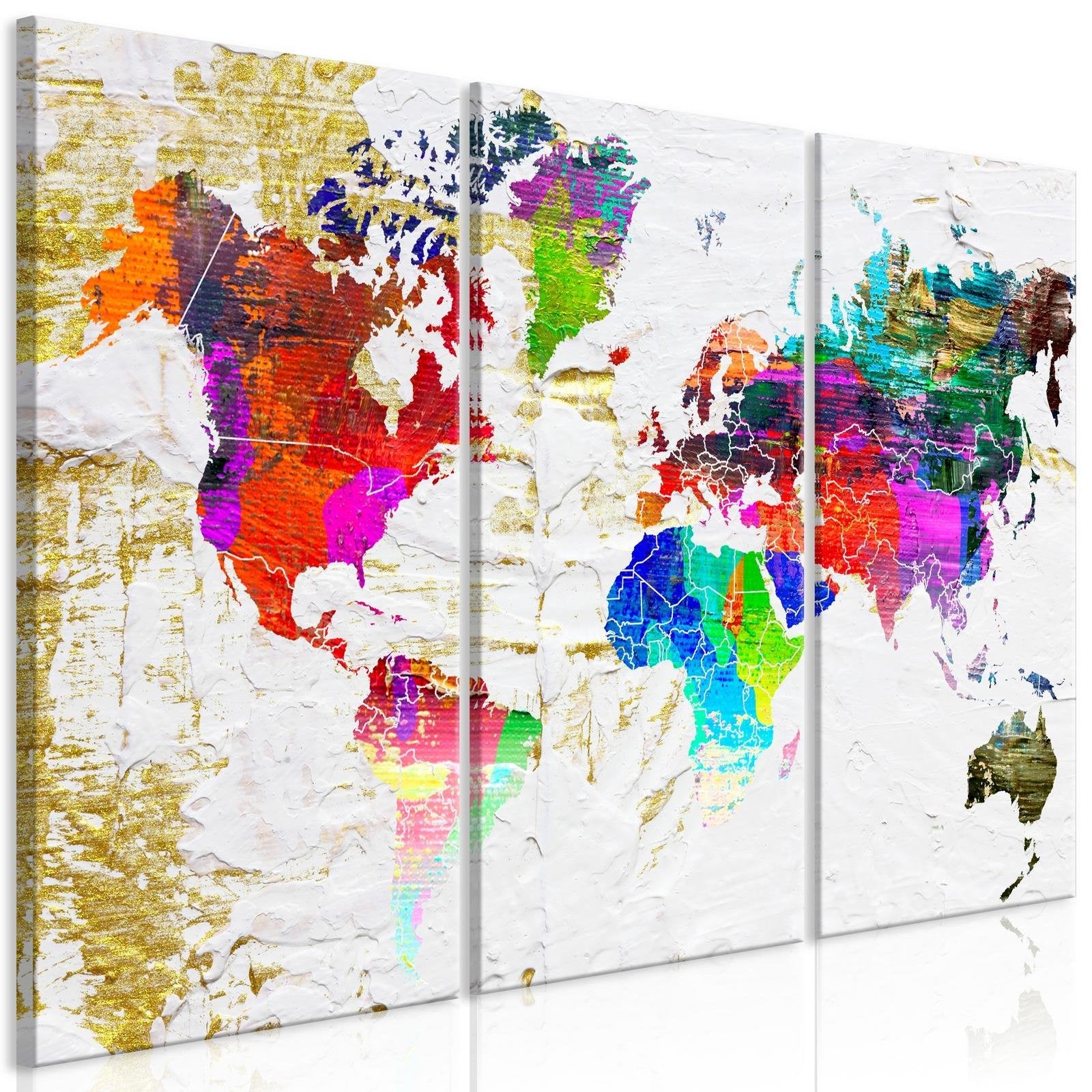 Stretched Canvas World Map Art - Golden Front-Tiptophomedecor