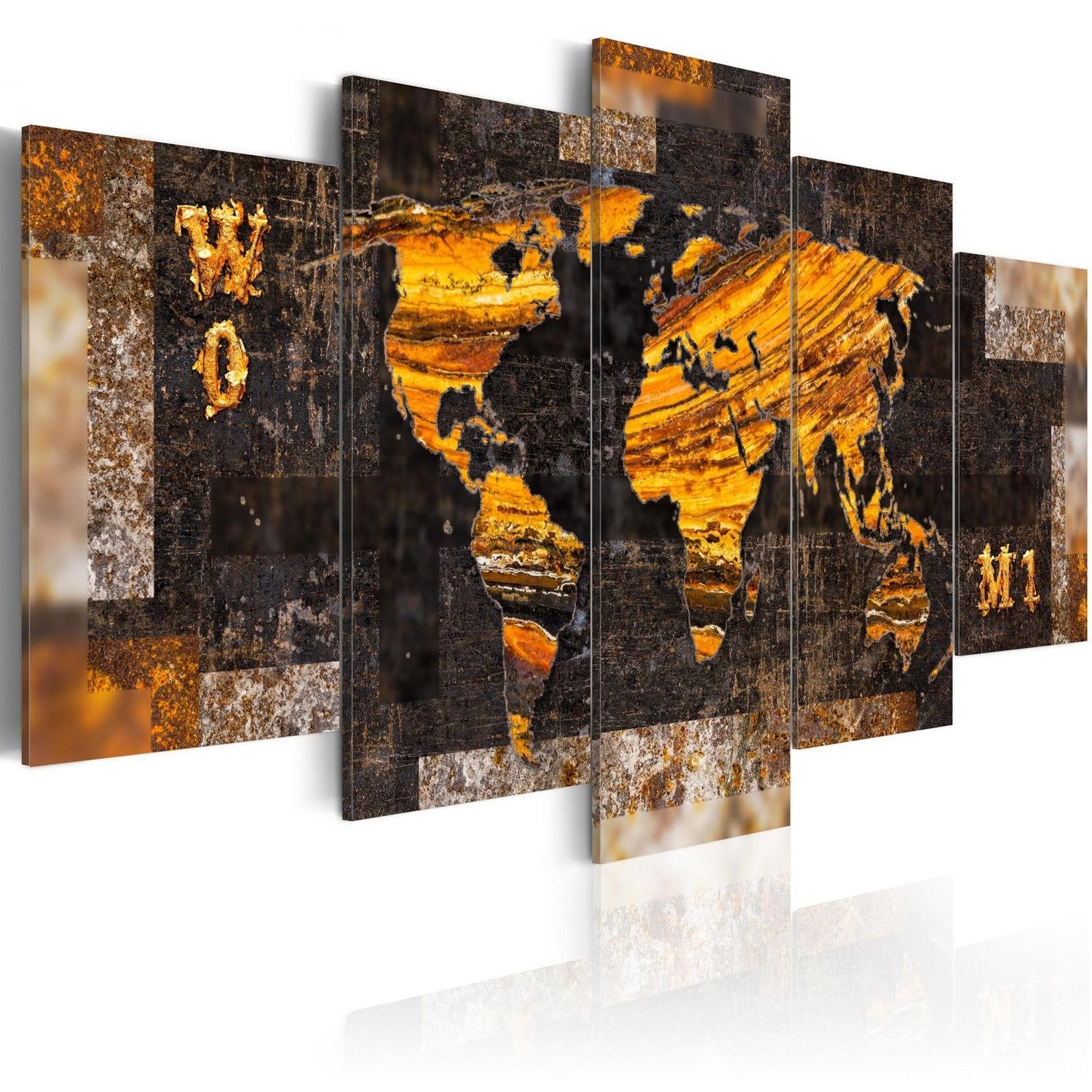 Stretched Canvas World Map Art - Golden Paths-Tiptophomedecor