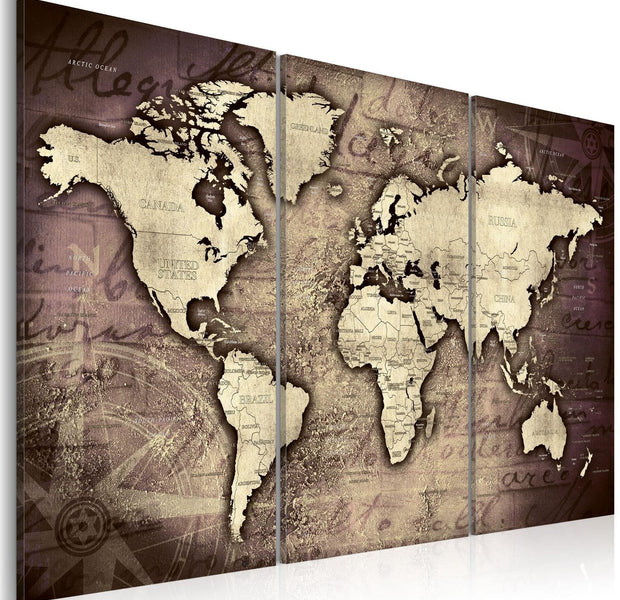 Stretched Canvas World Map Art - Golden Travels-Tiptophomedecor