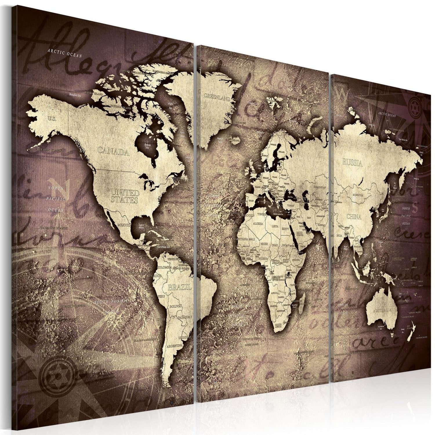 Stretched Canvas World Map Art - Golden Travels-Tiptophomedecor