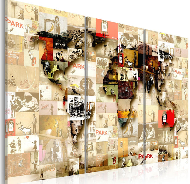 Stretched Canvas World Map Art - Graffiti World-Tiptophomedecor