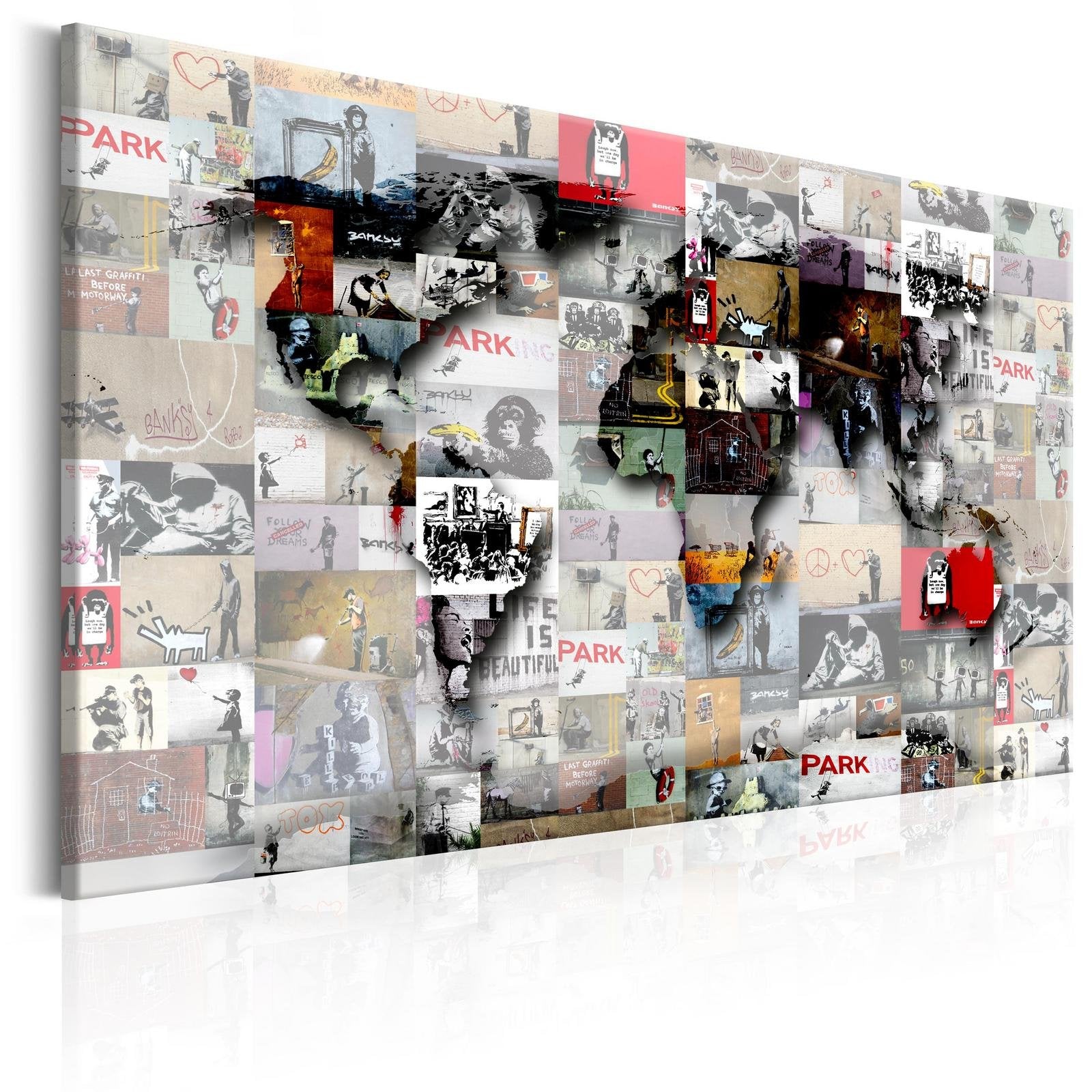 Stretched Canvas World Map Art - Map: Banksy Inspiration-Tiptophomedecor