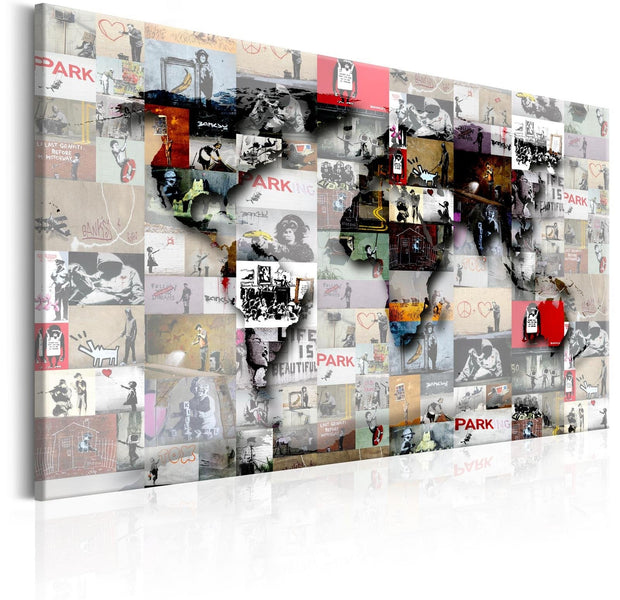 Stretched Canvas World Map Art - Map: Banksy Inspiration-Tiptophomedecor