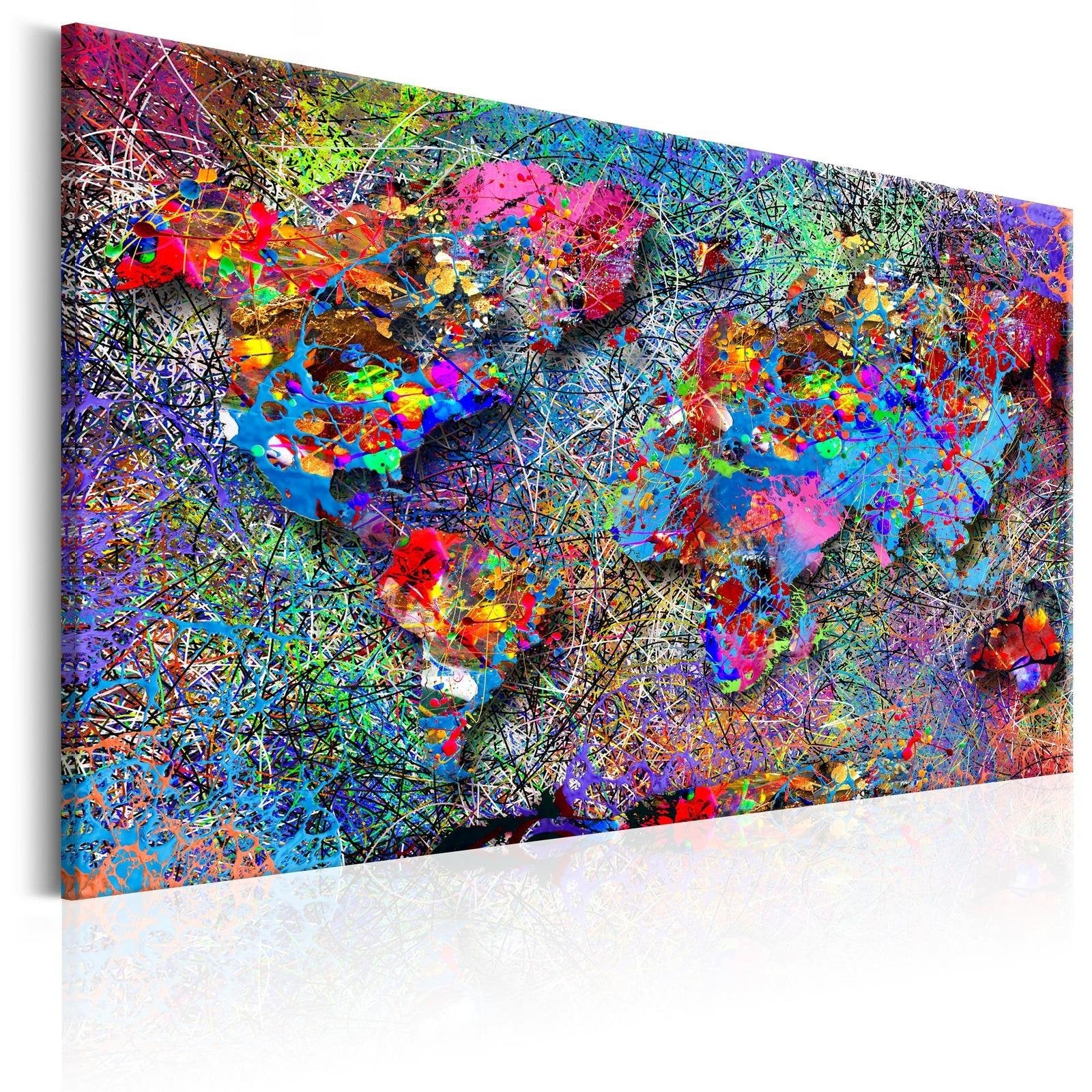 Stretched Canvas World Map Art - Map: Jackson Pollock Inspiration-Tiptophomedecor