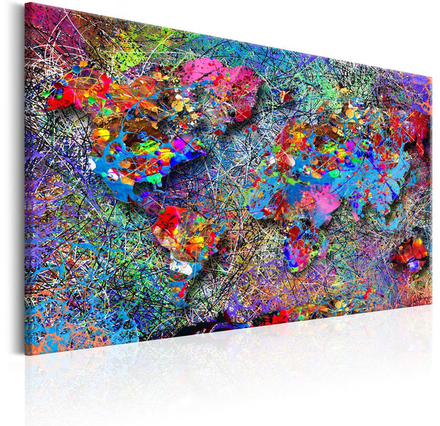 Stretched Canvas World Map Art - Map: Jackson Pollock Inspiration-Tiptophomedecor
