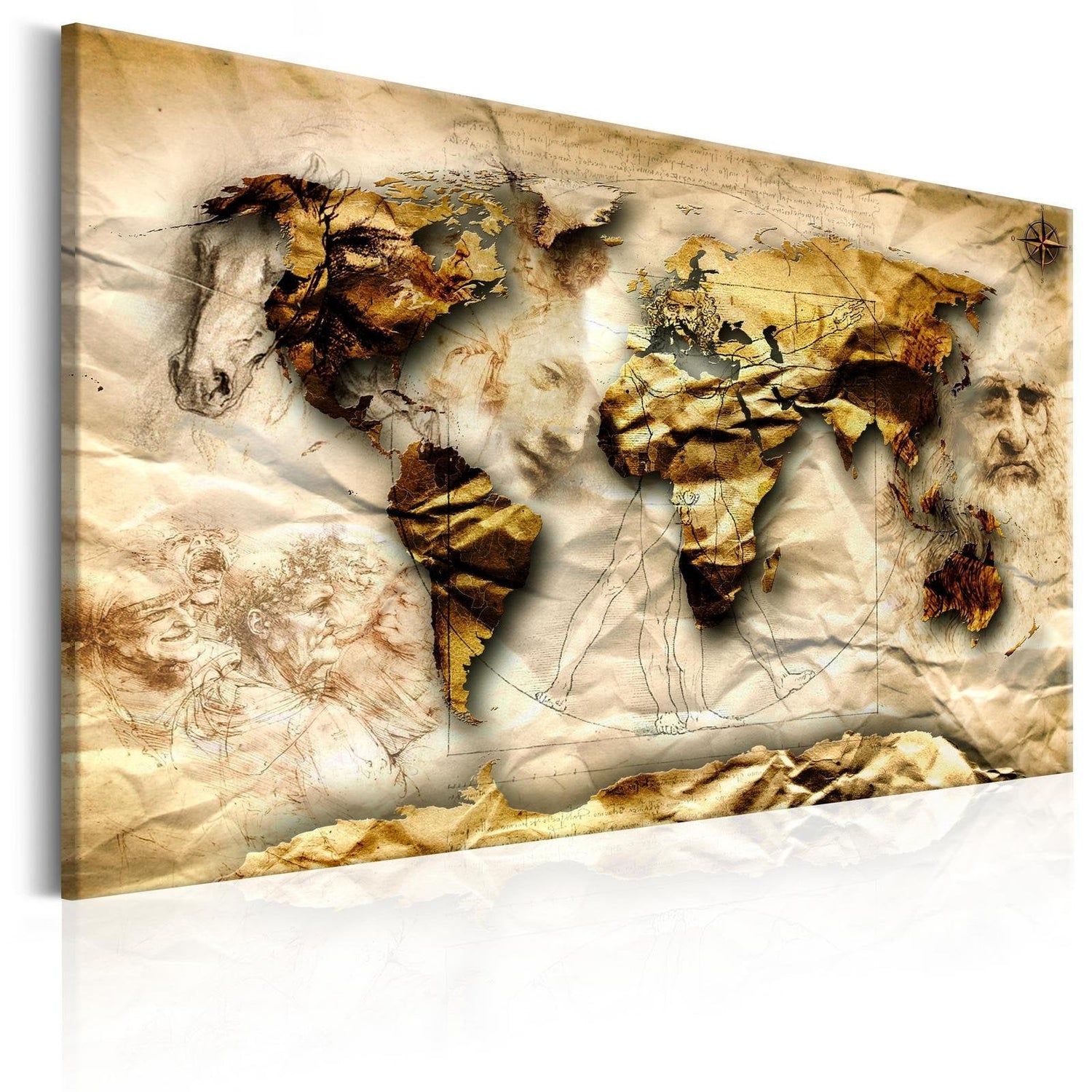 Stretched Canvas World Map Art - Map: Leonardo Da Vinci Inspiration-Tiptophomedecor