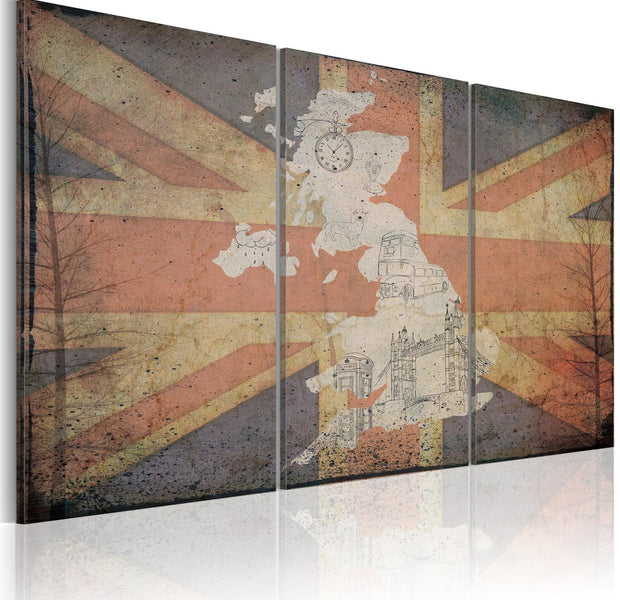 Stretched Canvas World Map Art - Map Of Great Britain - Triptych-Tiptophomedecor