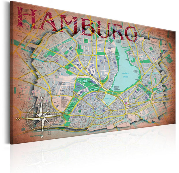 Stretched Canvas World Map Art - Map Of Hamburg-Tiptophomedecor
