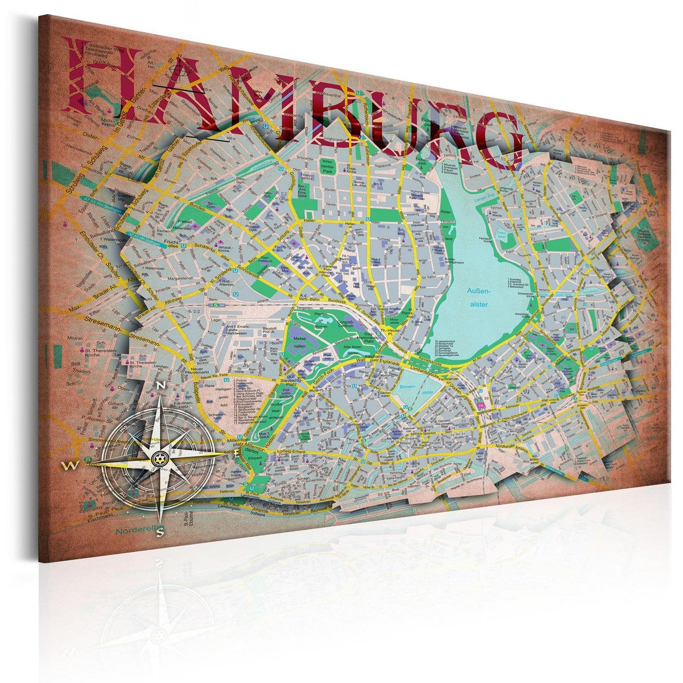 Stretched Canvas World Map Art - Map Of Hamburg-Tiptophomedecor