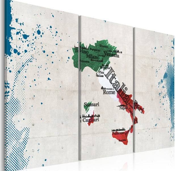Stretched Canvas World Map Art - Map Of Italy - Triptych-Tiptophomedecor
