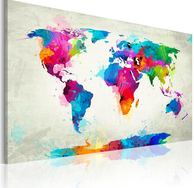 Stretched Canvas World Map Art - Map Of The World - An Explosion Of Colors-Tiptophomedecor