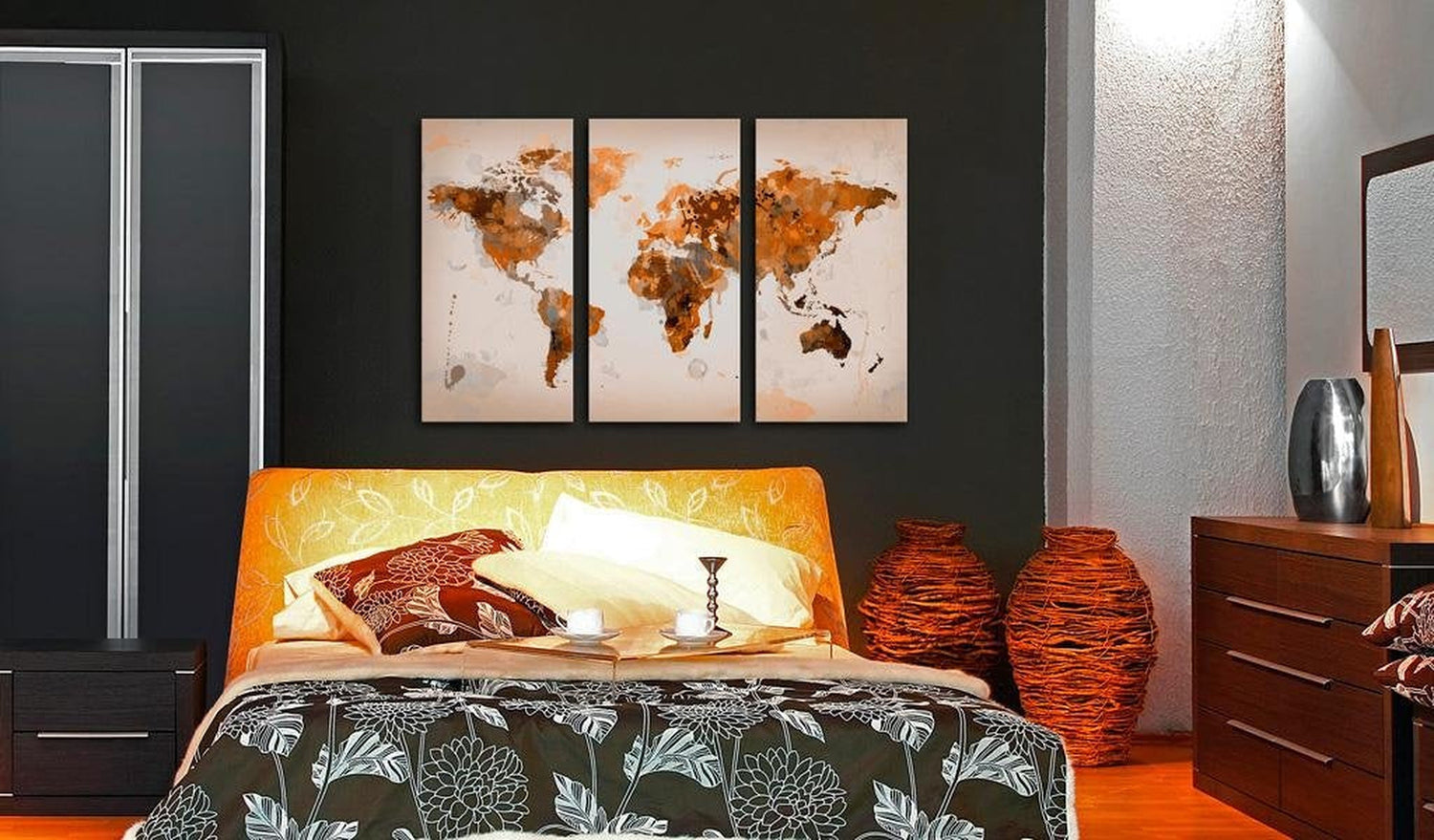 Stretched Canvas World Map Art - Map Of The World - Desert Storm 3 Piece-Tiptophomedecor