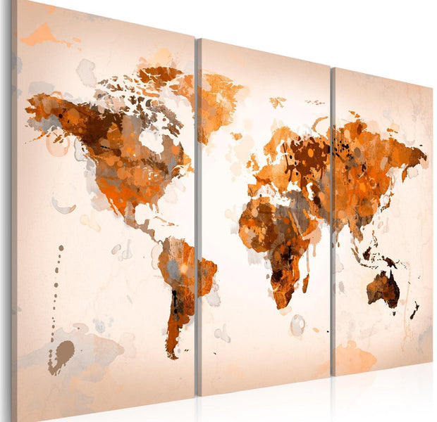 Stretched Canvas World Map Art - Map Of The World - Desert Storm - Triptych-Tiptophomedecor