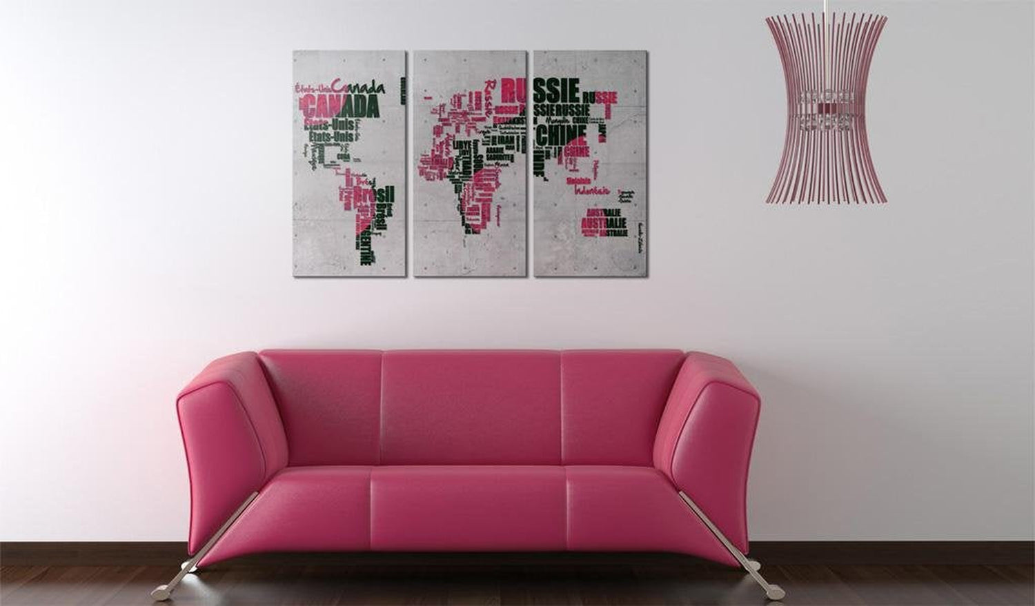 Stretched Canvas World Map Art - Map Of The World (French Language) 3 Piece-Tiptophomedecor
