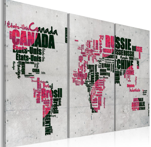 Stretched Canvas World Map Art - Map Of The World (French Language) - Triptych-Tiptophomedecor