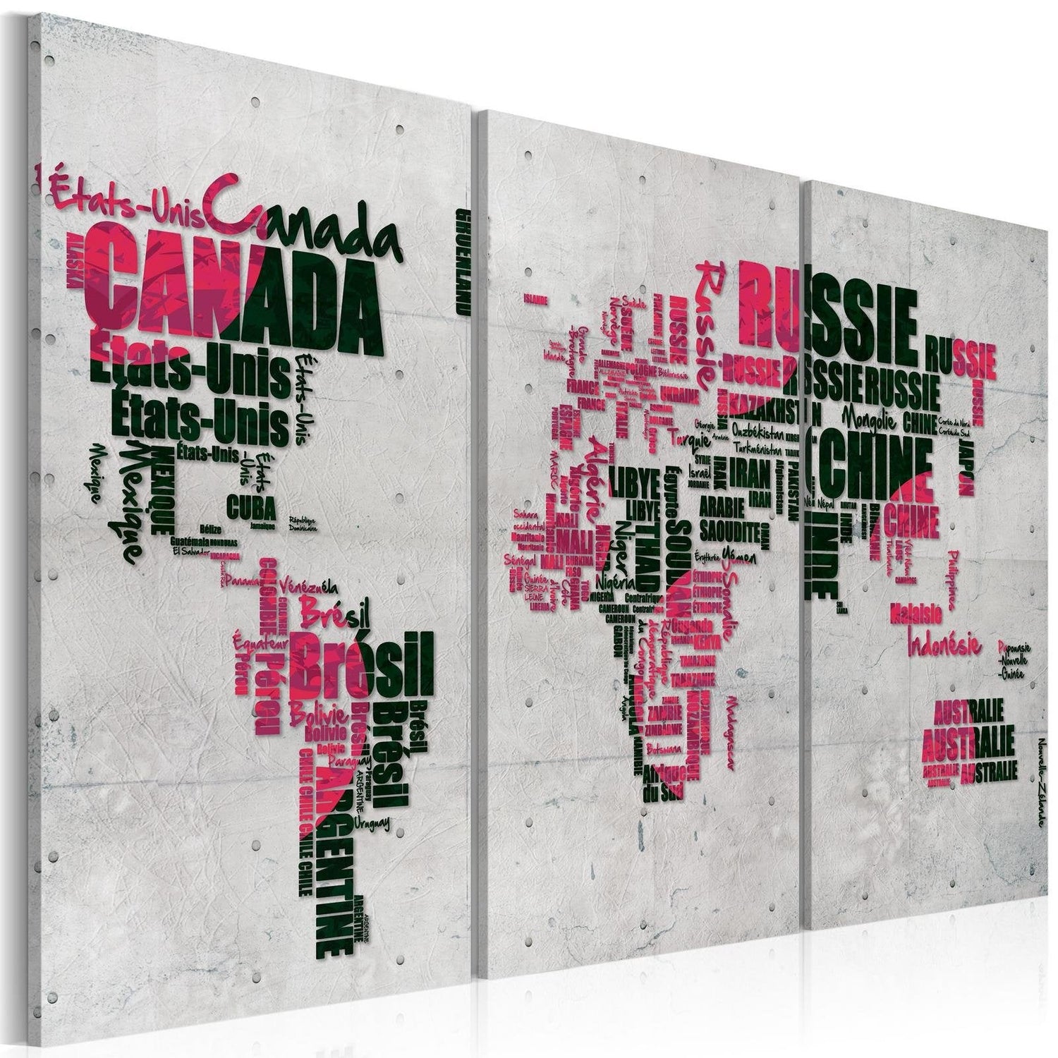 Stretched Canvas World Map Art - Map Of The World (French Language) - Triptych-Tiptophomedecor