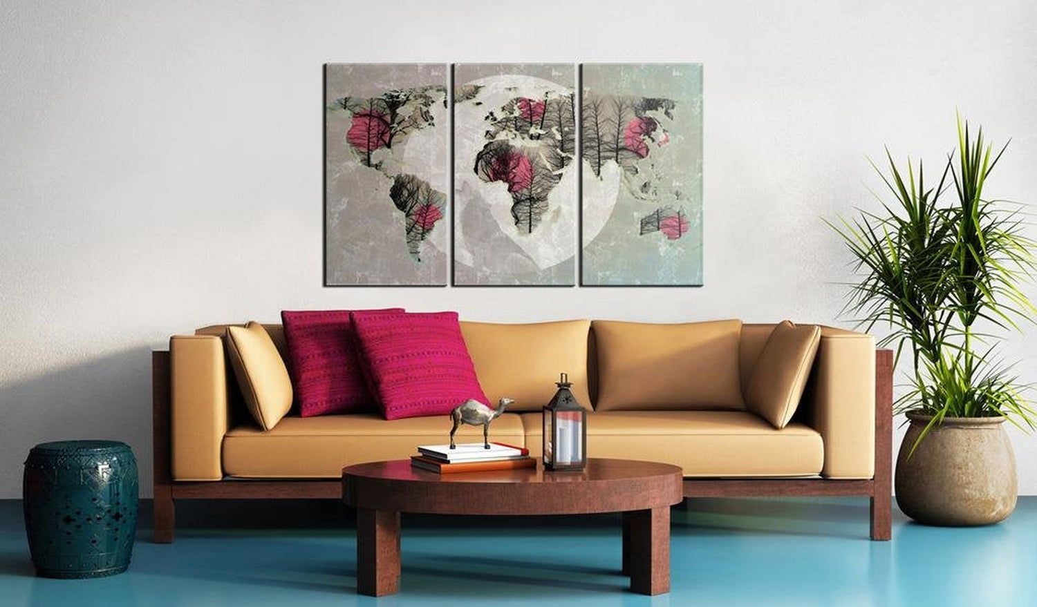 Stretched Canvas World Map Art - Map Of The World: Full Moon 3 Piece-Tiptophomedecor