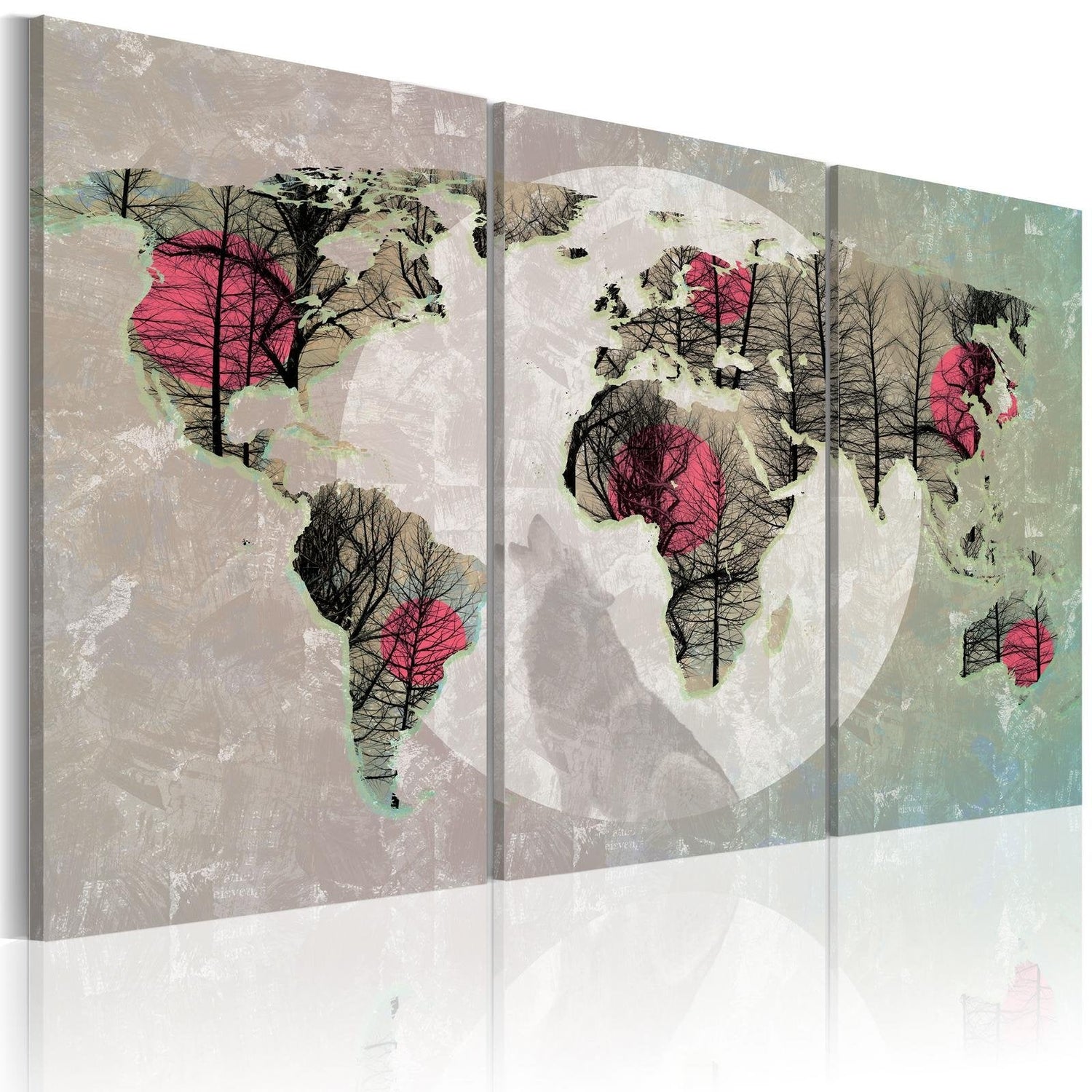 Stretched Canvas World Map Art - Map Of The World: Full Moon - Triptych-Tiptophomedecor