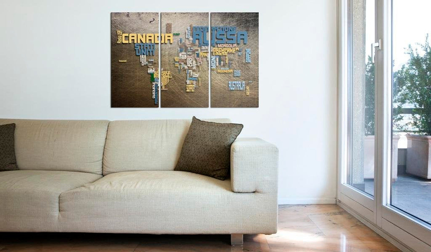 Stretched Canvas World Map Art - Map Of The World (Italian Language) 3 Piece-Tiptophomedecor