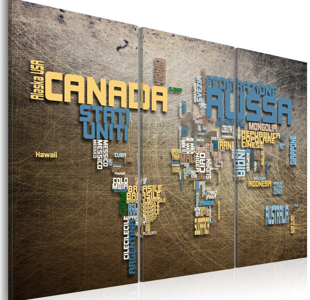 Stretched Canvas World Map Art - Map Of The World (Italian Language) - Triptych-Tiptophomedecor