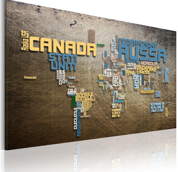 Stretched Canvas World Map Art - Map Of The World (Italian Language)-Tiptophomedecor