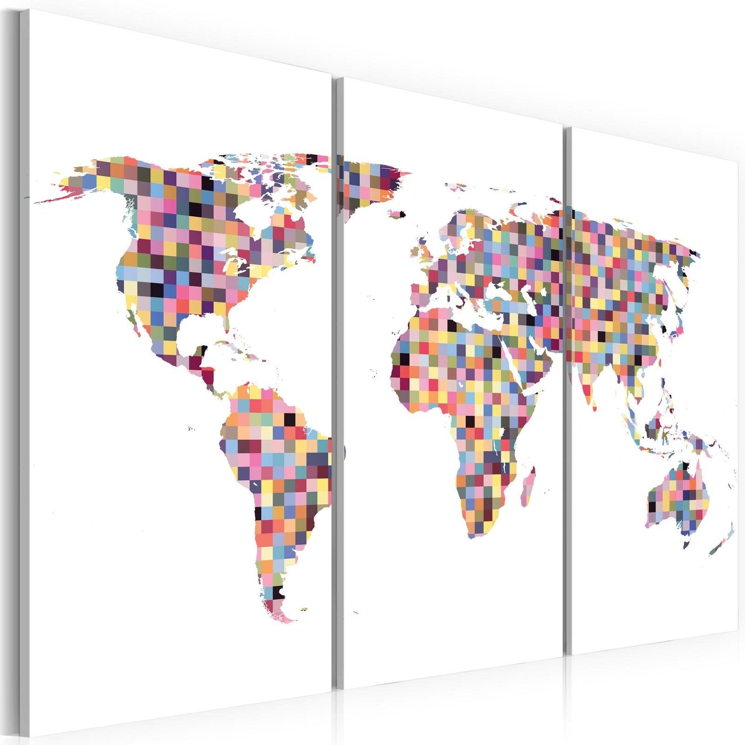 Stretched Canvas World Map Art - Map Of The World - Pixels - Triptych-Tiptophomedecor