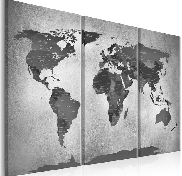 Stretched Canvas World Map Art - Map On Concrete-Tiptophomedecor