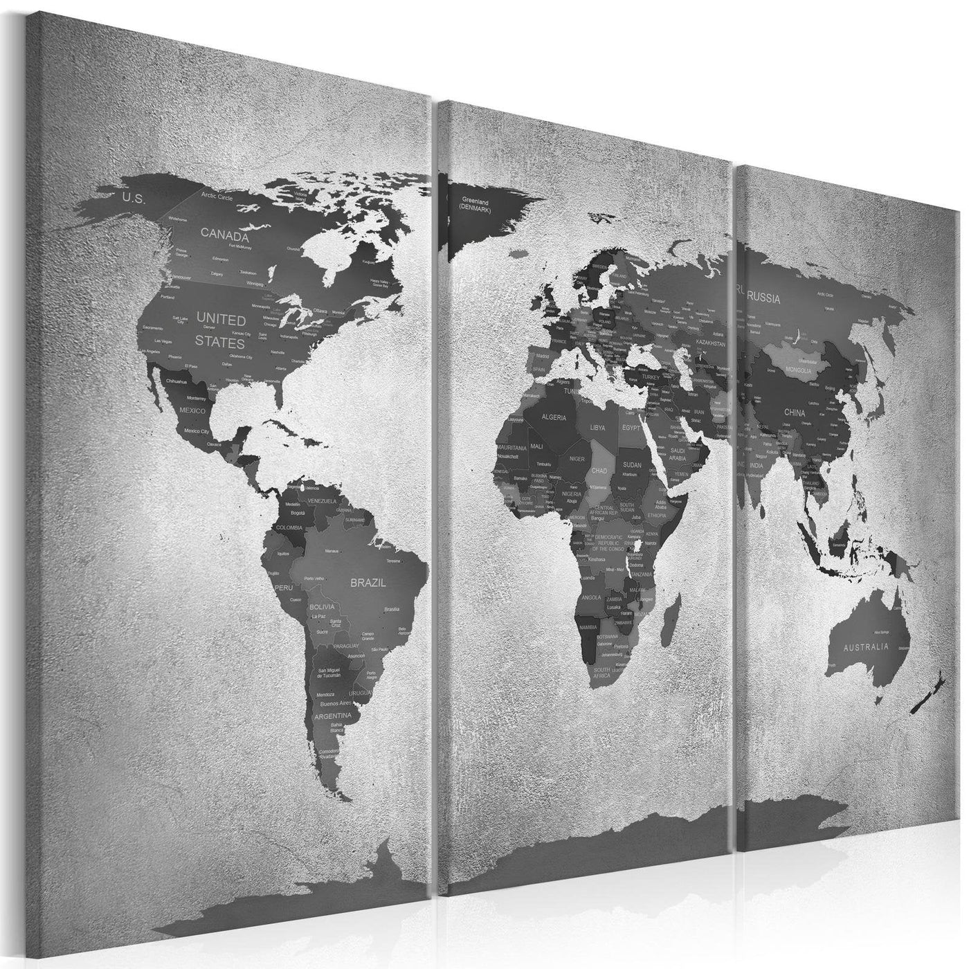 Stretched Canvas World Map Art - Map On Concrete-Tiptophomedecor