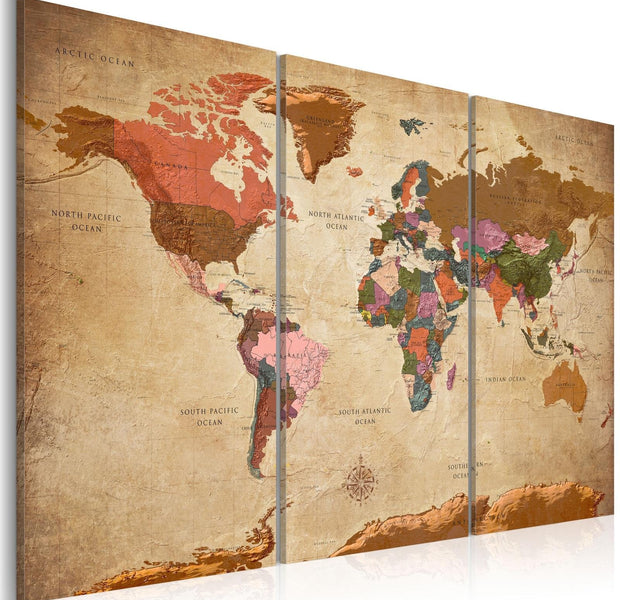 Stretched Canvas World Map Art - Maps: Brown Elegance-Tiptophomedecor